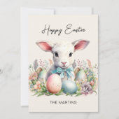 Oud Pasen Gelukkig Pasen Lam Pastelkleurige Eieren Feestdagenkaart (Voorkant)