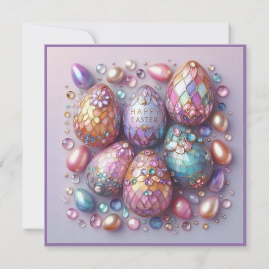 Oud Pasen ~ GELUKKIG PASEN ~ Versierde Eieren ~ Feestdagenkaart (Voorkant)