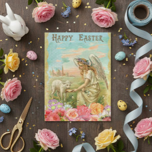 Oud Pasen Groeten Lente Engel Lam Briefkaart