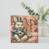 Oud Pasen ~HAPPY EASTER ~ Konijn ~ Feestdagenkaart (Staand voorkant)