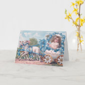 Oud-Pasen illustratie met meisje en lammetjes Kaart (Gele Bloem)