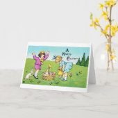 Oud Pasen Kind Konijn Kuiken  Kaart (Gele Bloem)