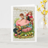 Oud Pasen Kinder Ei Kip Kaart (Gele Bloem)