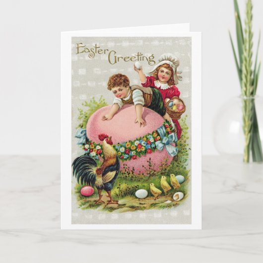 Oud Pasen Kinder Ei Kuiken Kaart (Voorkant)