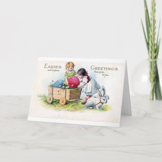Oud Pasen Kinderkonijn Ei Kaart (Voorkant)