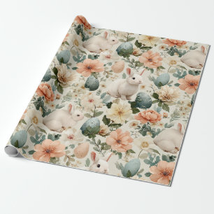 Oud Pasen Konijn Bloemmotief (10) Cadeaupapier