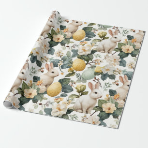 Oud Pasen Konijn Bloemmotief (7) Cadeaupapier