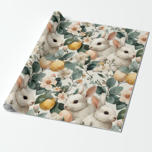 Oud Pasen Konijn Bloemmotief (9) Cadeaupapier