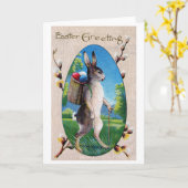 Oud Pasen Konijn Ei Kaart (Gele Bloem)