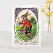 Oud Pasen Konijn Eier Kaart (Gele Bloem)