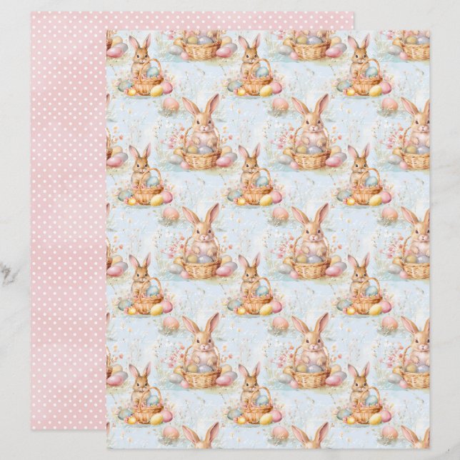 Oud Pasen Konijn Scrapbook Papier (Voorkant / Achterkant)
