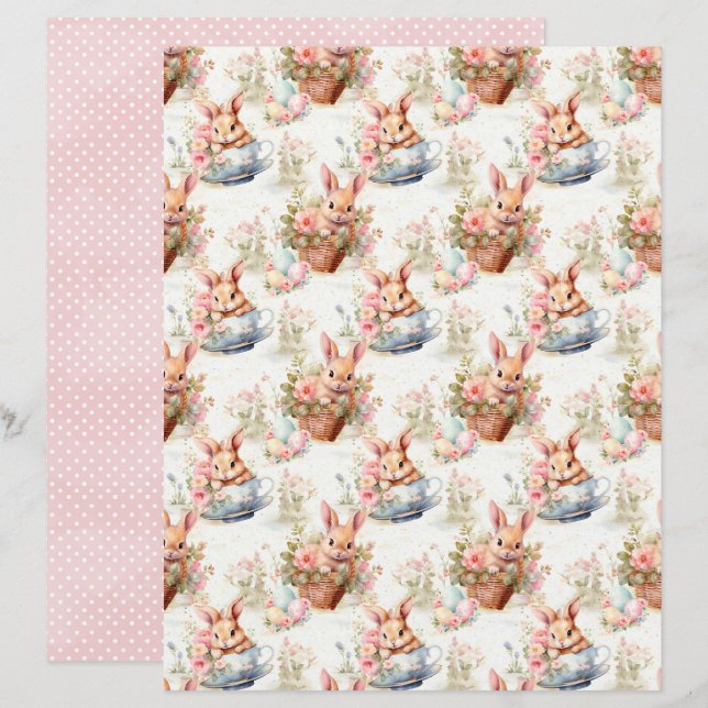 Oud Pasen Konijn Scrapbook Papier (Voorkant / Achterkant)