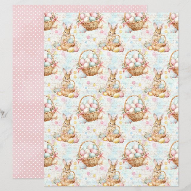 Oud Pasen Konijn Scrapbook Papier (Voorkant / Achterkant)