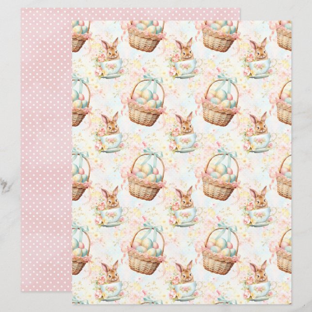 Oud Pasen Konijn Scrapbook Papier (Voorkant / Achterkant)