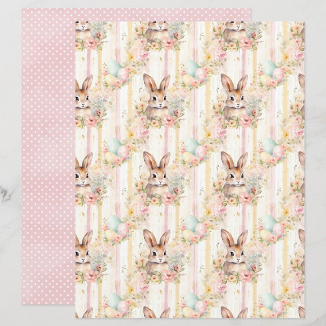 Oud Pasen Konijn Scrapbook Papier (Voorkant / Achterkant)