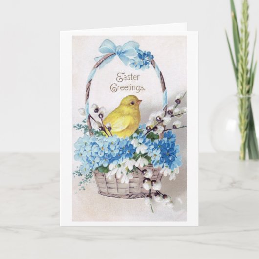 Oud Pasen Kuiken Boeket Mandje Kaart (Voorkant)