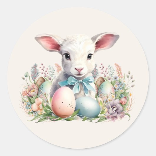 Oud Pasen Lam Pastel Eieren Ronde Sticker (Voorkant)