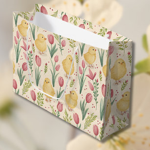 Oud Pasen Lieve Gele Kuikens Rode Tulpen Groot Cadeauzakje