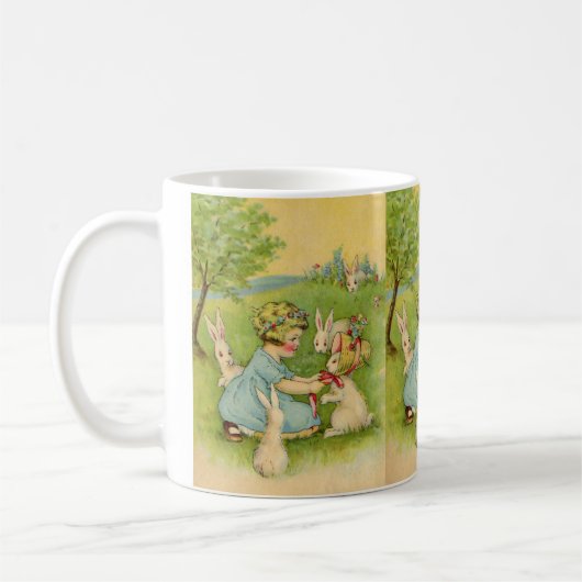 Oud Pasen, meisjeshoedje op konijn Koffiemok (Links)