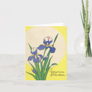 Oud Pasen, Paarse Tuin Iris Bloemen Feestdagen Kaart
