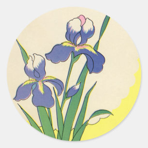 Oud Pasen, Paarse Tuin Iris Bloemen Ronde Sticker