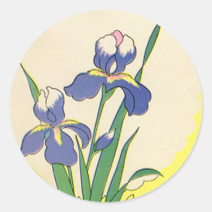 Oud Pasen, Paarse Tuin Iris Bloemen Ronde Sticker