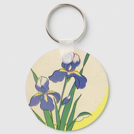 Oud Pasen, Paarse Tuin Iris Bloemen Sleutelhanger (Voorkant)