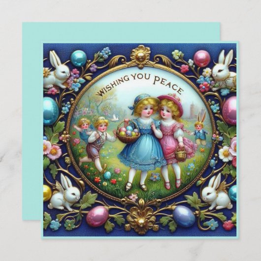 Oud Pasen ~PEACE GEWENST ~ Kinderen ~ Feestdagenkaart (Voorkant / Achterkant)