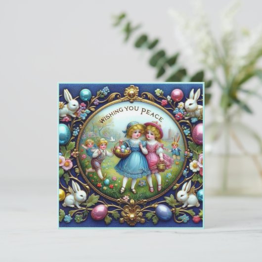 Oud Pasen ~PEACE GEWENST ~ Kinderen ~ Feestdagenkaart (Staand voorkant)