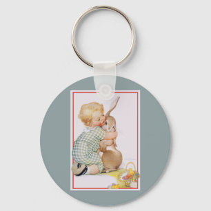 Oud Pasen, Schattig Jonge Jongen met Konijn Sleutelhanger