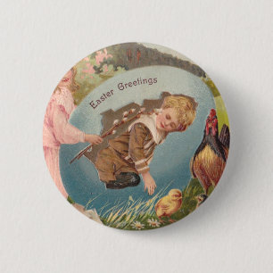 Oud Pasen Victoriaans meisje en jongen Ronde Button 5,7 Cm