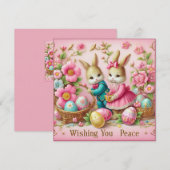 Oud Pasen ~ VREDE GEWENST ~ Konijnen ~ Feestdagenkaart (Voorkant / Achterkant)