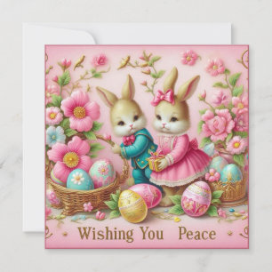 Oud Pasen ~ WENS JULLIE VREDE ~ Konijnen ~ Feestdagenkaart