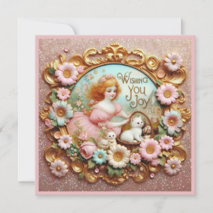 Oud Pasen ~ WENSEN VAN VREUGDE ~ Schattig Meisje ~ Feestdagenkaart