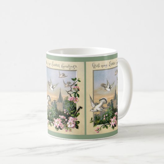 Oud Pasen, Witte Duif Vogels en Bloemen Koffiemok (Voorkant rechts)