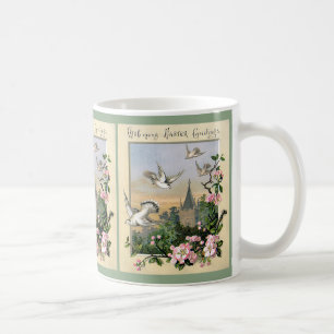 Oud Pasen, Witte Duiven Vogels en Bloemen Koffiemok