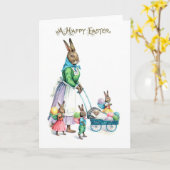 Oud Pasenkonijn Familie Kaart (Gele Bloem)