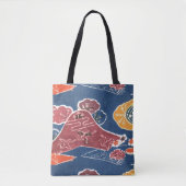 Oud patroon Bingata: Kraanvogels op een verre berg Tote Bag (Voorkant)