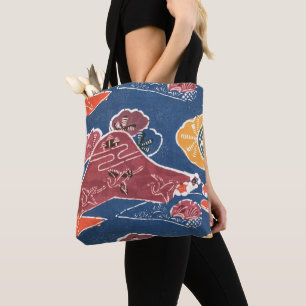 Oud patroon Bingata: Kraanvogels op een verre berg Tote Bag