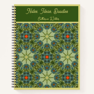 Oud patroon in groen met blauwe bloemen notitieboek