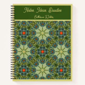 Oud patroon in groen met blauwe bloemen notitieboek