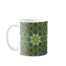 Oud patroon in het groen met blauwe bloemen