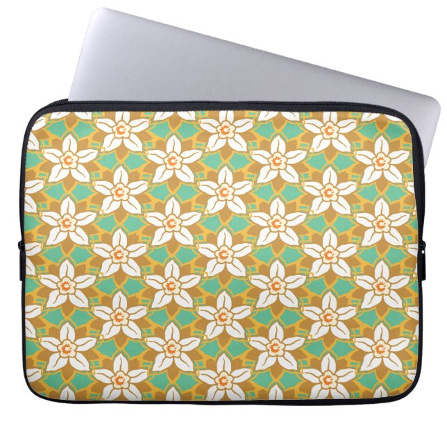 Oud patroon met groene en gele narcissen bloemen laptop sleeve (Voorkant)