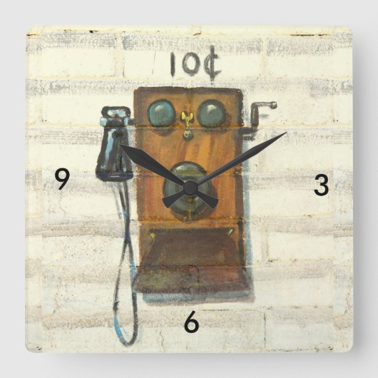 Oud pay phone wall clock vierkante klok (Voorkant)
