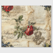 Oud perkament liefdesbrief met bloemen cadeaupapier (Vlak)