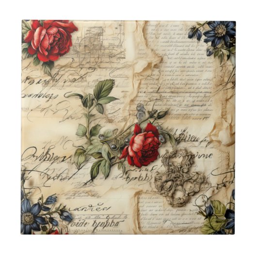 Oud perkament liefdesbrief met bloemen tegeltje (Voorkant)