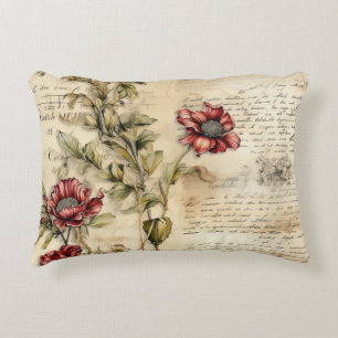 Oud perkament met elegante bloemendecoupage accent kussen