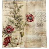 Oud perkament met elegante bloemendecoupage douchegordijn (Voorkant)