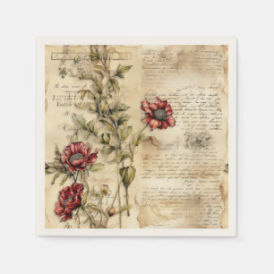 Oud perkament met elegante bloemendecoupage servet