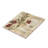 Oud perkament met elegante bloemendecoupage tegeltje (Zijkant)